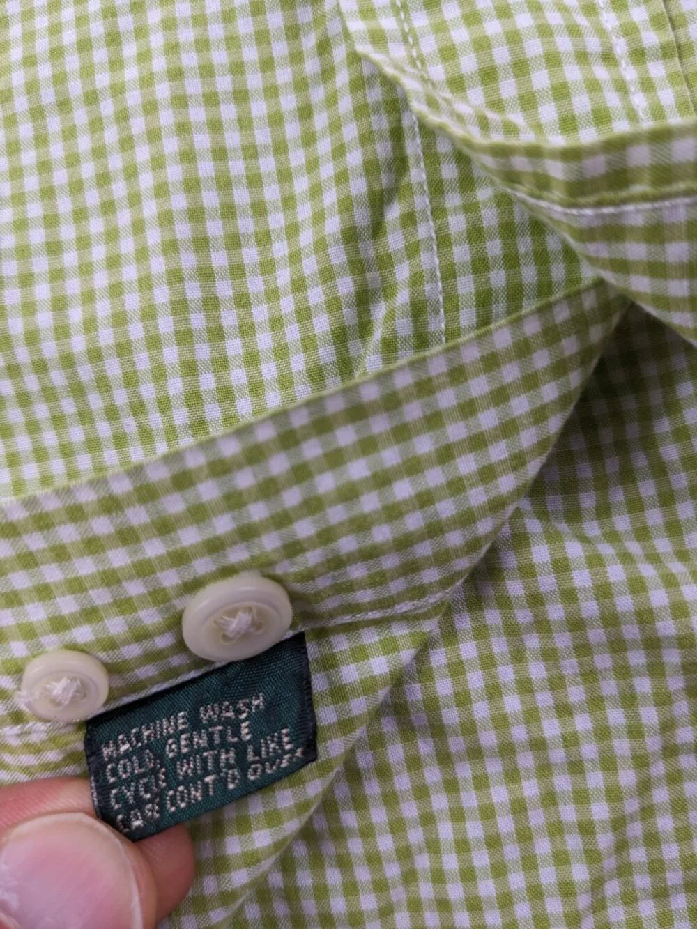 Vintage 90s J Crew Oarsman Dress Shirt Gingham Checked Button Green Mens 16x34